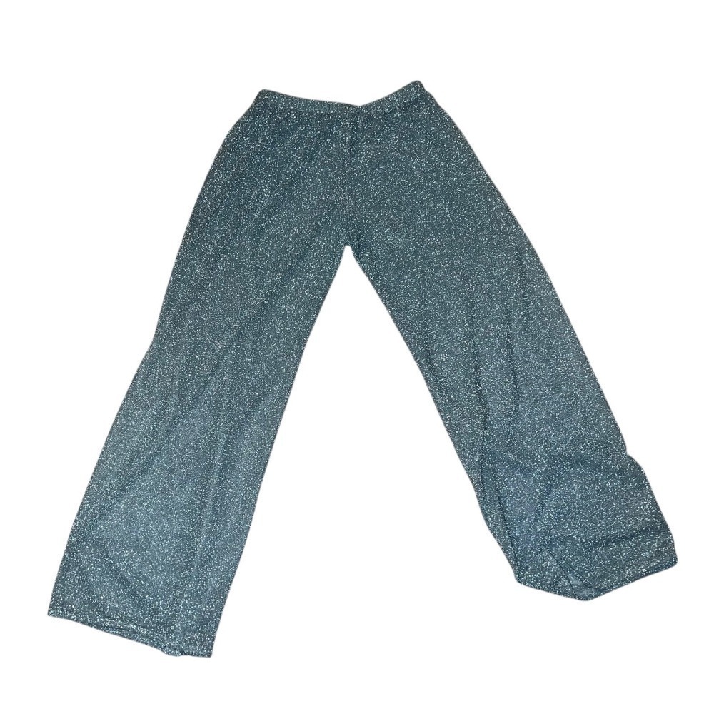 Delfina Wide-Leg Glittery Sheer Pants Sz S Light Green Boho Hippie Trousers - Picture 2 of 5